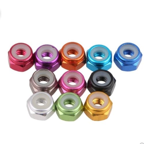 YUANYAO 10 Stück M2 M2.5 M3 M4 M5 M6 Blau Rosa Orange Lila Grün Rot Grau Aluminiumlegierung Nyloneinsatz Kontermutter Kontermutter Eloxierte Mutter(Purple,M3) von YUANYAO