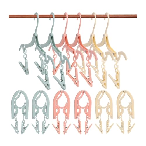 Faltbare Reise-Kleiderbügel mit Clips, 12 Stück, tragbarer Trockenständer, platzsparende Kleiderbügel für Reisen, Kreuzfahrt, Business (Rosa (12 x )) von YUANYIYS