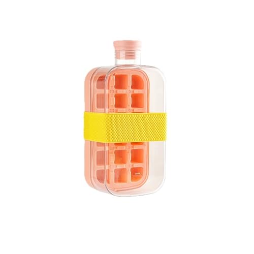 YUANYIYS Eiswürfel-Wasserflasche 2-in-1 mit Strohhalm, 800 ml, auslaufsichere Eisbereiter-Flasche für Saft und Getränke, tragbare Eiswürfelform für Reisen und Outdoor, Rosa von YUANYIYS
