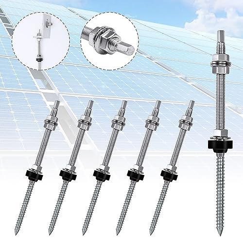 6 Stück Stockschrauben M10 x 200mm, Edelstahl Höhenverstellbar Stockschraube, Dübel für Photovoltaik Solarbefestigung auf Gebäudedächer von YUANYUU