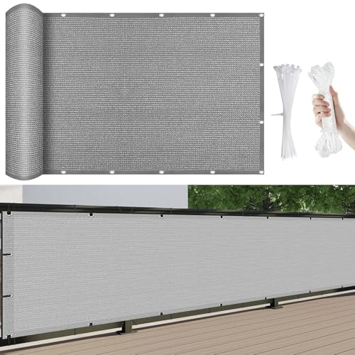 Balkon-Sichtschutz Balkon-Verkleidung 250 x 40 cm Blickdichte Wind Uv-Schutz, Sichtschutz für Balkone, Sichtschutz für Balkone, mit Kabelbinder Und Kordel, für Balkon Zaun Garten, Hellgrau von YUANZHI