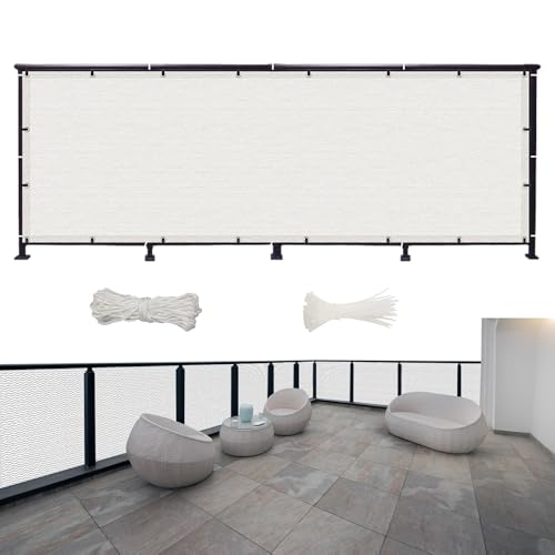 Balkon Sichtschutz Balkonabdeckung 400 x 45 cm HDPE Uv-Schutz Windschutz, Balkonabdeckung Draußen Zaunblende, mit Kabelbinder Und Kordel, für Camping Swimming Pool, Weiß von YUANZHI