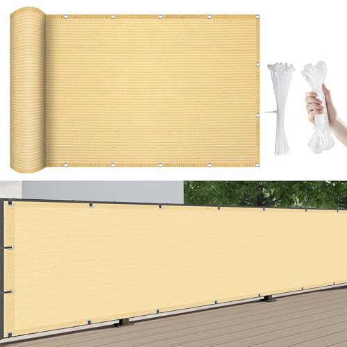 Balkon Sichtschutz mit Ösen 400 x 85 cm Multi Farbe Und Größe, Blickdichte Balkonbespannung, mit Kabelbinder Und Kordel, für Camping Swimming Pool, Sandgelb Balkon Sichtschutz mit Ösen 400 x 85 cm Multi Farbe Und Größe, Blickdichte Balkonbespannung, mit Kabelbinder Und Kordel, für Camping Swimming Pool, Sandgelb von YUANZHI