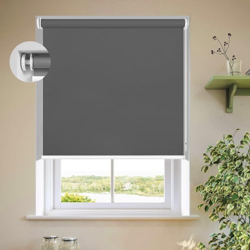 Blickdicht Sonnenschutz Jalousie 120 x 80 cm Flexibler Seitenzug Top Qualität Fensterrollo Klemmrollo mit Befestigungssatz, für Schlafzimmer, Küche, Dunkelgrau von YUANZHI