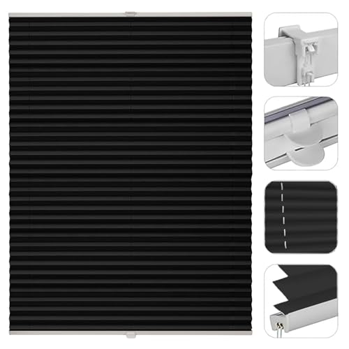 Plissee Klemmfix Plisseerollo ohne Bohren 40 x 210 cm Kleben ohne Bohren zum Fensterrahmen lichtdurchlässig Rollo, inkl Befestigungsmaterial, für Schlafzimmer Badezimmer, Schwarz von YUANZHI