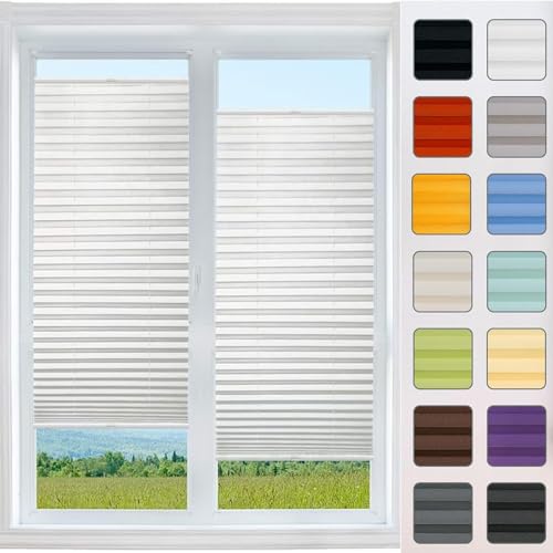 Plissee Klemmfix ohne Bohren 95 x 110 cm Kleben ohne Bohren zum Fensterrahmen Plisee Rollo Ohne Bohren Klemmfix, Inkl Aller Montage-Teile, für Schlafzimmer Badezimmer, Weiß von YUANZHI