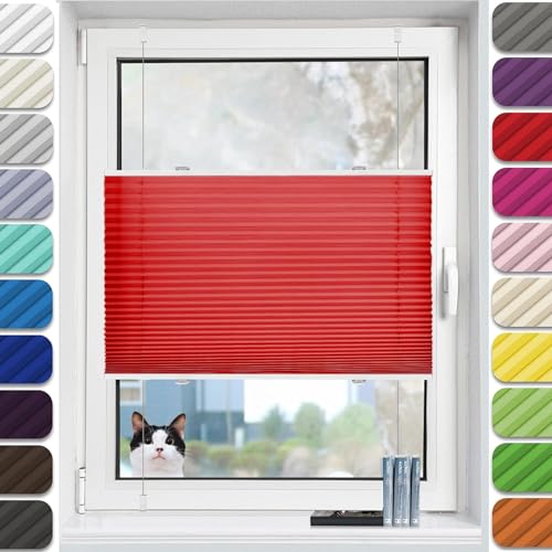 Plissee ohne Bohren Plissees Klemmfix 60 x 90 cm Hochwertigsten Materialien,Sichtschutz Plissee Klemmfix Rollo, inkl Befestigungsmaterial, für Schlafzimmer Badezimmer, Rot von YUANZHI