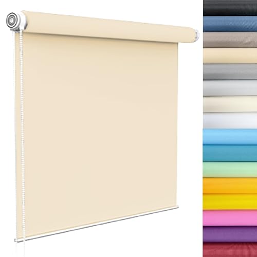 Verdunkelungsrollo Klemmfix 95 x 120 cm Blickdicht Sichtschutz Sonnenschutz Rollos für Fenster ohne Bohren Inkl Montage-Teile, für Fenster innen Wandmontage, Beige von YUANZHI