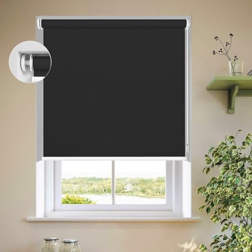 Verdunklungsrollo Fensterrollo 90 x 180 cm Flexibler Seitenzug Top Qualität Jalousie Rollos für Fenster und Tür Inkl Montage-Teile, für Wohnzimmer, Schlafzimmer, Schwarz von YUANZHI