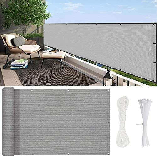 YUANZHI Balkon Sichtschutz 80 x 300 cm Windschutz Staubschutz Sonnenschutz Gewebe Netz mit Ösen und Kordel für Balkongeländer Garten, Grau von YUANZHI