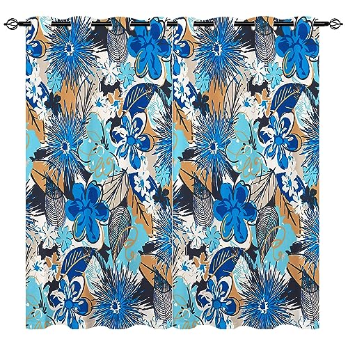 YUANZU Aquarell Vorhänge Bunte Blaue Weiße Graue Blumen Ösen Gardinen mit Blickdichte Vorhang Kälteschutz Blackout Curtain Wohnzimmer Schlafzimmer Verdunkelung Fenster, 2 Stück, H 260 x B 200 cm von YUANZU