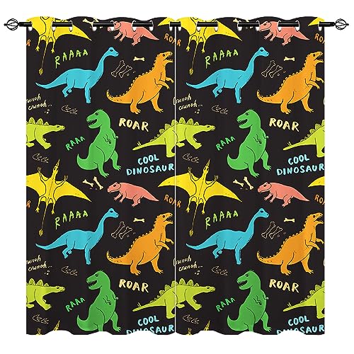 YUANZU Dinosaurier Vorhänge Kinder Gezeichnet Dino Doodles Ösen Gardinen mit Blickdichte Vorhang Kälteschutz Blackout Curtain Kinderzimmer Schlafzimmer Verdunkelung Fenster, 2 Stück, H 160 x B 106 cm von YUANZU