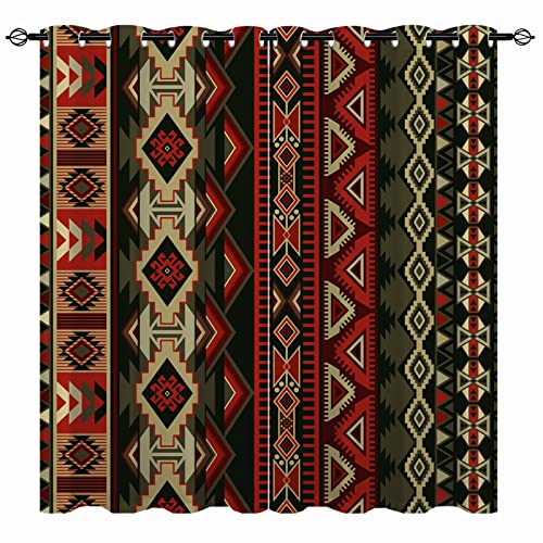 YUANZU Ethnische Vorhänge Geometrisches Navajo Design Ösen Gardinen mit Blickdichte Thermo Vorhang Kälteschutz Blackout Curtain Wohnzimmer Schlafzimmer Verdunkelung Fenster, 2 Stück, H 160 x B 132 cm von YUANZU