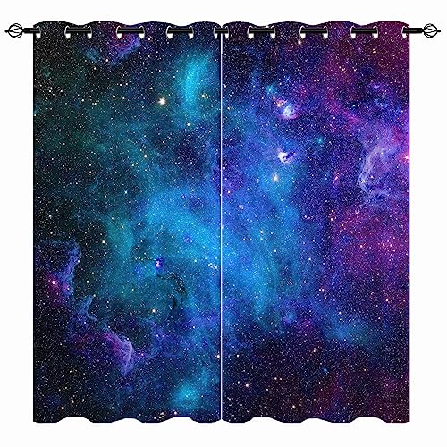 YUANZU Galaxie Vorhänge Kinder Sternennebel Planet Ösen Gardinen mit Blickdichte Thermo Vorhang Kälteschutz Blackout Curtain Kinderzimmer Schlafzimmer Verdunkelung Fenster, 2 Stück, H 137 x B 132 cm von YUANZU