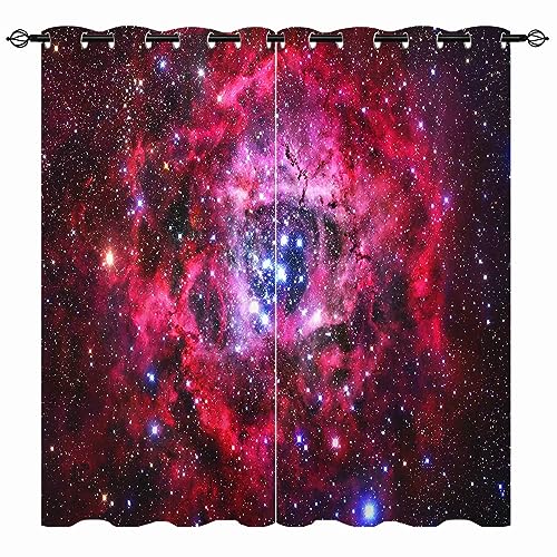 YUANZU Galaxie Vorhänge Weltraum Universum Rot Rosa Nebel Ösen Gardinen mit Blickdichte Vorhang Kälteschutz Blackout Curtain Kinderzimmer Schlafzimmer Verdunkelung Fenster, 2 Stück, H 220 x B 140 cm von YUANZU