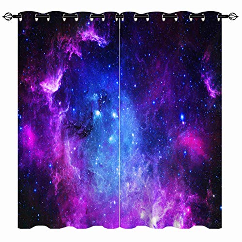 YUANZU Galaxie-Vorhänge – Weltraumviolett, blauer Nebel, Universum, Himmel, Sterne, Druckmuster, Öse, Verdunkelung, wärmeisoliert und raumverdunkelnd, Schlafzimmer, 2 Paneele B 75 cmxT 166 cm von YUANZU