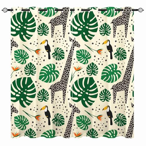 YUANZU Giraffen Vorhänge Safari Tier Tukan Dschungel Ösen Gardinen mit Blickdichte Thermo Vorhang Kälteschutz Blackout Curtain Kinderzimmer Schlafzimmer Verdunkelung Fenster, 2 Stück, H 137 x B 132 cm von YUANZU