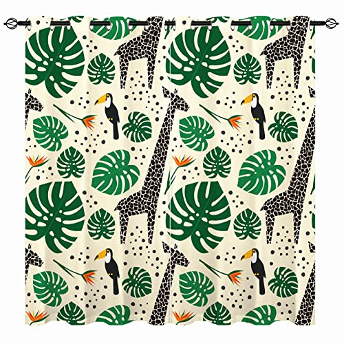 YUANZU Giraffen Vorhänge Tukan Dschungel Safari Tier Ösen Gardinen mit Blickdichte Thermo Vorhang Kälteschutz Blackout Curtain Kinderzimmer Schlafzimmer Verdunkelung Fenster, 2 Stück, H 160 x B 106 cm von YUANZU