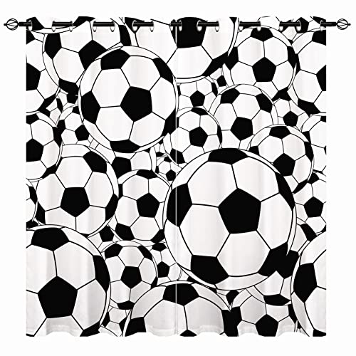 YUANZU Jungen Vorhänge Kinder Sport Fußball Ösen Gardinen mit Blickdichte Thermo Vorhang Kälteschutz Blackout Curtain Kinderzimmer Schlafzimmer Verdunkelung Fenster, 2 Stück, H 160 x B 106 cm von YUANZU