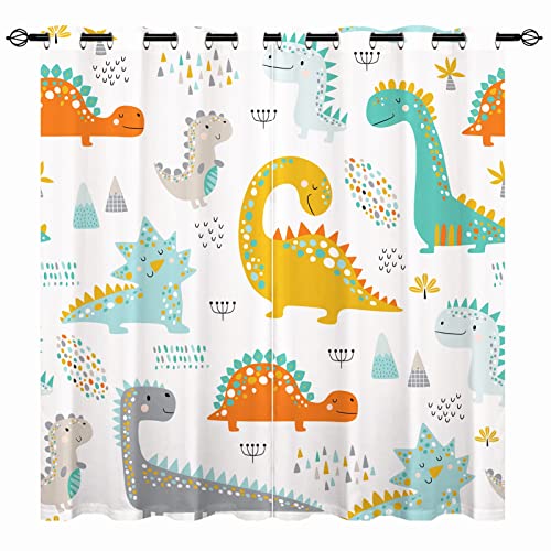 YUANZU Kinder Dinosaurier Vorhänge Dino Tiere Ösen Gardinen mit Blickdichte Thermo Vorhang Kälteschutz Blackout Curtain Kinderzimmer Schlafzimmer Verdunkelung Fenster, 2 Stück, H 220 x B 140 cm von YUANZU