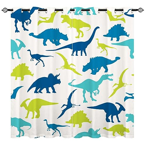 YUANZU Kinder Dinosaurier Vorhänge Jungen Bunte Dino Tiere Ösen Gardinen mit Blickdichte Vorhang Kälteschutz Blackout Curtain Kinderzimmer Schlafzimmer Verdunkelung Fenster, 2 Stück, H 160 x B 132 cm von YUANZU