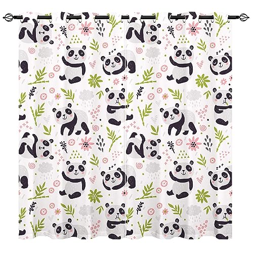 YUANZU Panda Vorhänge Nette Kinder Mädchen Bambus Tiere Ösen Gardinen mit Blickdichte Vorhang Kälteschutz Blackout Curtain Kinderzimmer Schlafzimmer Verdunkelung Fenster, 2 Stück, H 213 x B 132 cm von YUANZU