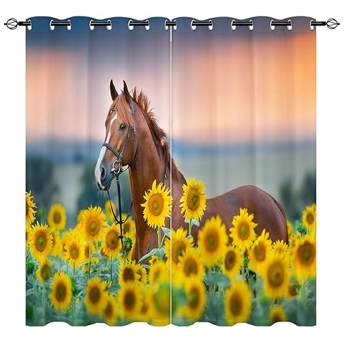 YUANZU Pferd Vorhänge Wildtiere Tier Gelbe Sonnenblume Szene Ösen Gardinen mit Blickdichte Vorhang Kälteschutz Blackout Curtain Wohnzimmer Schlafzimmer Verdunkelung Fenster, 2 Stück, H 114 x B 132 cm YUANZU Pferd Vorhänge Wildtiere Tier Gelbe Sonnenblume Szene Ösen Gardinen mit Blickdichte Vorhang Kälteschutz Blackout Curtain Wohnzimmer Schlafzimmer Verdunkelung Fenster, 2 Stück, H 114 x B 132 cm von YUANZU