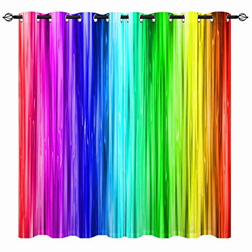 YUANZU Regenbogen Gestreifte Farbe Vorhänge Ösen Gardinen mit Blickdichte Thermo Vorhang Kälteschutz Blackout Curtain Mädchenzimmer Schlafzimmer Verdunkelung Fenster, 2 Stück, H 213 x B 200 cm von YUANZU