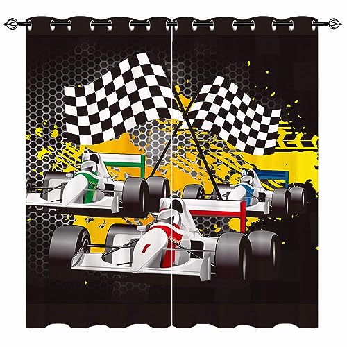 YUANZU Rennwagen Vorhänge Kinder Jungen Karting Karierte Flaggen Ösen Gardinen mit Blickdichte Vorhang Blackout Curtain Kinderzimmer Schlafzimmer Verdunkelung Fenster, 2 Stück, H 160 x B 132 cm YUANZU Rennwagen Vorhänge Kinder Jungen Karting Karierte Flaggen Ösen Gardinen mit Blickdichte Vorhang Blackout Curtain Kinderzimmer Schlafzimmer Verdunkelung Fenster, 2 Stück, H 160 x B 132 cm von YUANZU