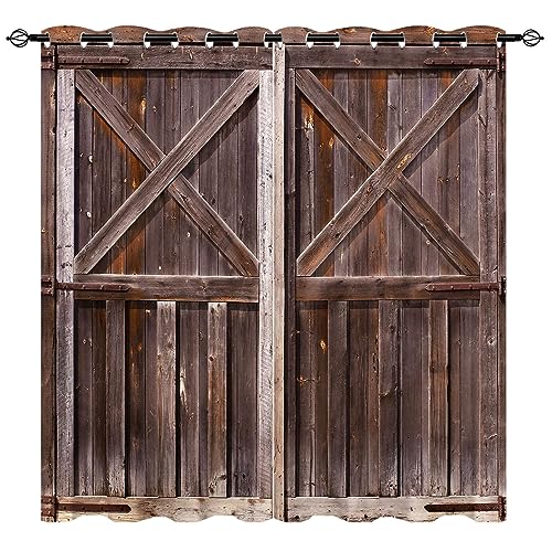 YUANZU Scheunentür Vorhänge Rustikales Dorf Bauernhaus Farm Ösen Gardinen mit Blickdichte Vorhang Kälteschutz Blackout Curtain Wohnzimmer Schlafzimmer Verdunkelung Fenster, 2 Stück, H 160 x B 132 cm von YUANZU