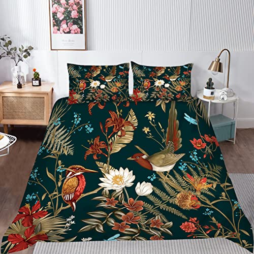 YUANZU Tropical Bird Bedding Set Double for Woman Girls Duvet Cover Set 3 Pieces Flower Jungle Plant Tree Leaves Printed Soft Microfiber Quilt Cover with Zipper Closure (200 x 200 cm & 2Pillowcase) von YUANZU