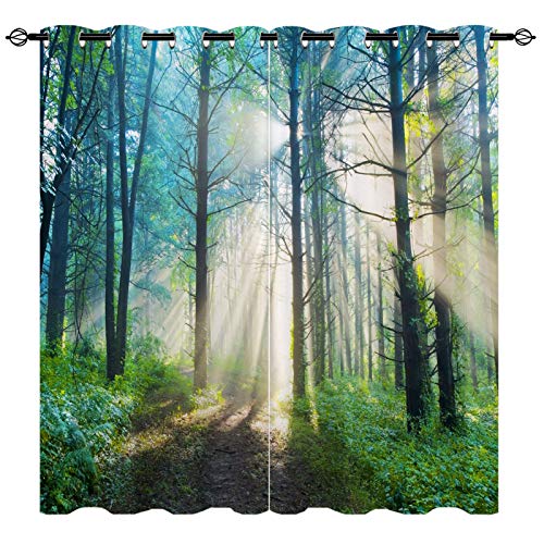 YUANZU Wald Vorhänge Bäume Natürliche Landschaft Ösen Gardinen mit Blickdichte Thermo Vorhang Kälteschutz Blackout Curtain Kinderzimmer Schlafzimmer Verdunkelung Fenster, 2 Stück, H 137 x B 132 cm von YUANZU