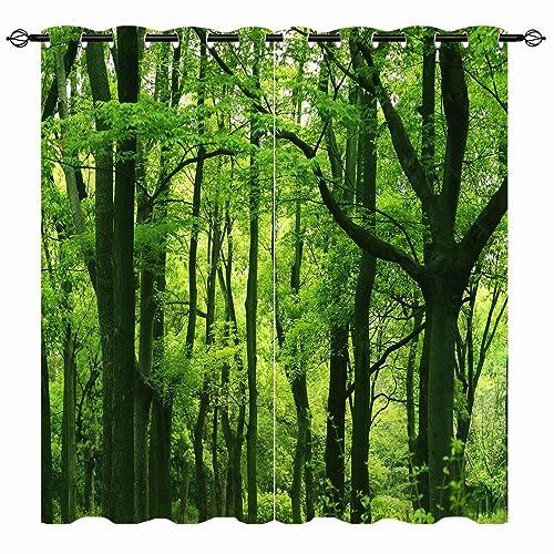 YUANZU Wald Vorhänge Natur Frisches Grünes Blatt Wald Wilde Szene Druck Ösen Gardinen mit Blickdichte Vorhang Blackout Curtain Wohnzimmer Schlafzimmer Verdunkelung Fenster, 2 Stück, H 160 x B 106 cm von YUANZU