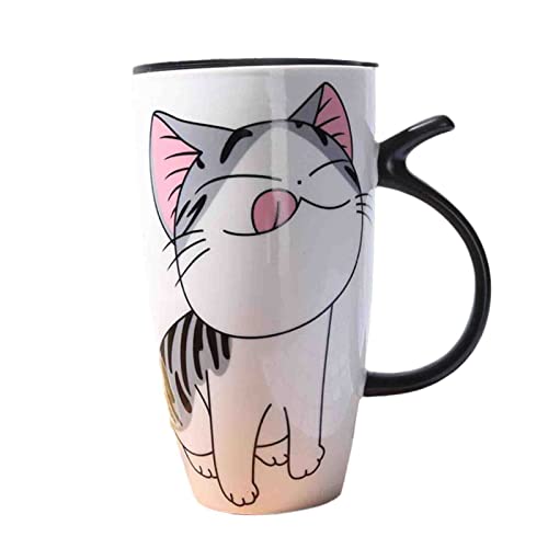 600 ml süße Katze Keramik Kaffeetasse mit Deckel große Kapazität Tier Tassen Kreative Trinkgeschirr Kaffee Teetassen Neuheit Geschenke Milchbecher von YUANstore