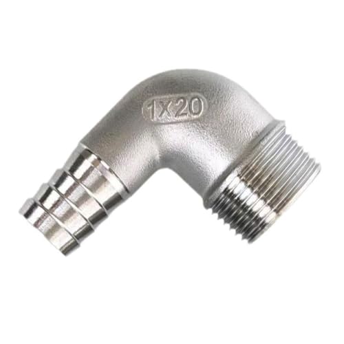 1 Stück 304 Edelstahl 90 Grad Winkelverschraubung – BSPT männlich, kompatibel mit 1/8" bis 2" Gewinden, for Schlauchanschlüsse und Rohrsysteme(1/4x12mm) von YUBAOLI