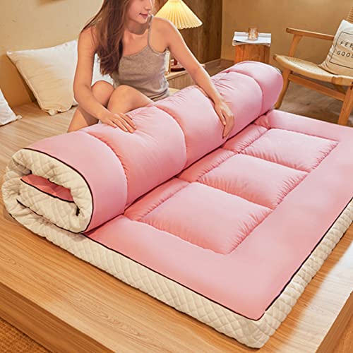YUBAOLI Dicke, aufrollbare japanische Futonmatratze – tragbare, Gesteppte Bodenmatratze for alle Jahreszeiten, Rosa, 90 x 200 cm (35 x 79 Zoll) von YUBAOLI