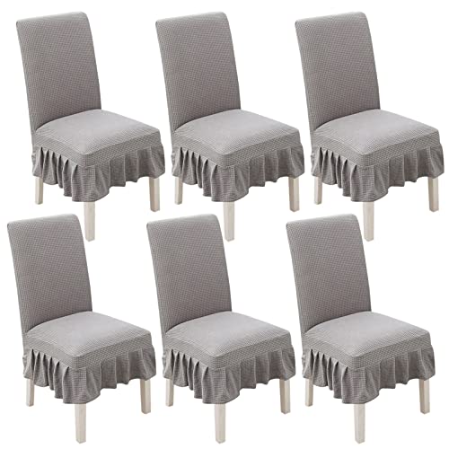 YUBAOLI Stretch-Esszimmerstuhlhussen mit Rock – 2er-/4er-/6er-Set, passend for Parson-Stühle, perfekt for Hochzeiten, Partys und als Heimdekoration(Light Gray,6pack) von YUBAOLI