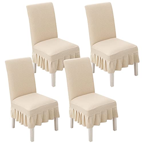 YUBAOLI Stretch-Esszimmerstuhlhussen mit Rock – 2er-/4er-/6er-Set, passend for Parson-Stühle, perfekt for Hochzeiten, Partys und als Heimdekoration(Off White,4pack) von YUBAOLI