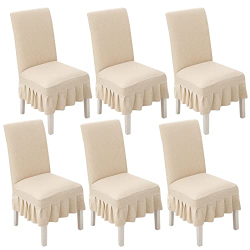 YUBAOLI Stretch-Esszimmerstuhlhussen mit Rock – 2er-/4er-/6er-Set, passend for Parson-Stühle, perfekt for Hochzeiten, Partys und als Heimdekoration(Off White,6pack) von YUBAOLI
