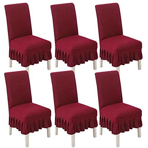 YUBAOLI Stretch-Esszimmerstuhlhussen mit Rock – 2er-/4er-/6er-Set, passend for Parson-Stühle, perfekt for Hochzeiten, Partys und als Heimdekoration(Wine Red,6pack) von YUBAOLI