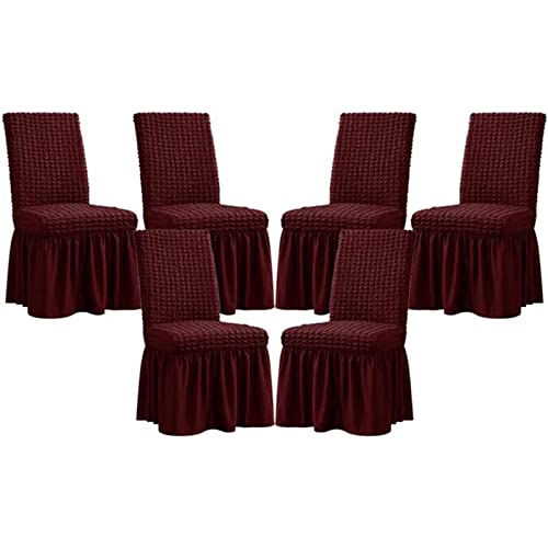 YUBAOLI Stretch-Stuhlhussen for das Esszimmer – Abnehmbares und waschbares Schonbezug-Set for Hochzeiten, Bankette und Partys(Jujube red,6pack) von YUBAOLI