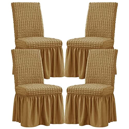 YUBAOLI Stretch-Stuhlhussen for das Esszimmer – Abnehmbares und waschbares Schonbezug-Set for Hochzeiten, Bankette und Partys(Shallow Coffee,4pack) von YUBAOLI