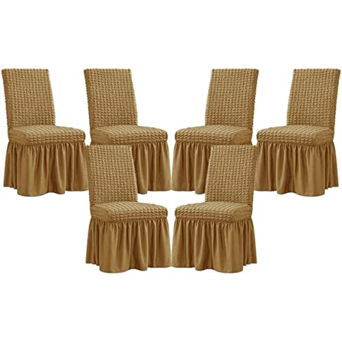 YUBAOLI Stretch-Stuhlhussen for das Esszimmer – Abnehmbares und waschbares Schonbezug-Set for Hochzeiten, Bankette und Partys(Shallow Coffee,6pack) von YUBAOLI