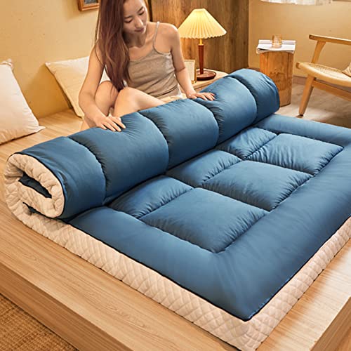 YUBAOLI Tragbare japanische Futonmatratze - Dicke, aufrollbare Isomatte for Camping und Gästebett, 90 x 200 cm (35 x 79 Zoll) - Blau von YUBAOLI