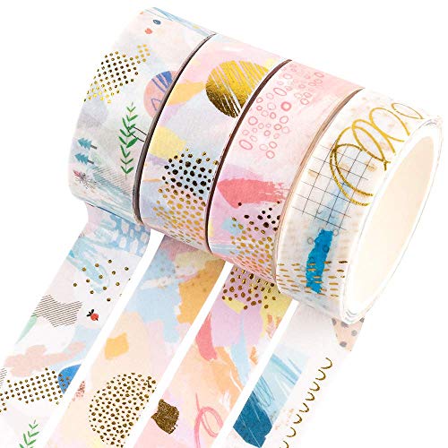 YUBBAEX Washi Tape, 4 Rolls Masking Tape Klebeband bunt für Scrapbooking DIY Handwerk (Goldfolie 4 Geometrische Bronzing) von YUBBAEX