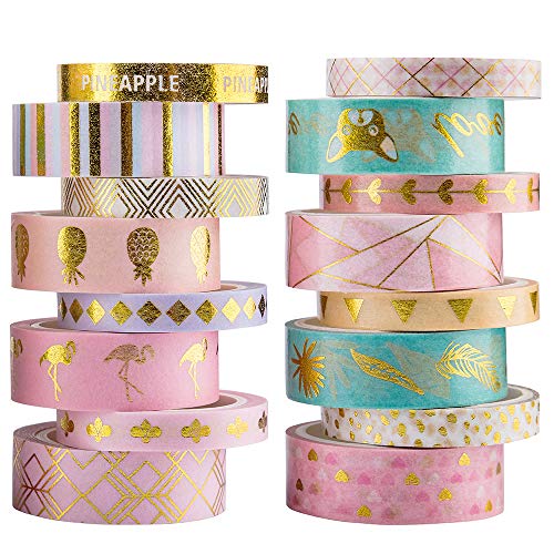 YUBBAEX Washi Tape, Masking Tape schwarz-goldene Foliendruck, dekoratives Klebeband für Scrapbooking, Bullet Tagebuch, Planer, Geschenkverpackung, Urlaubsdekoration (Goldfolie 16) von YUBBAEX