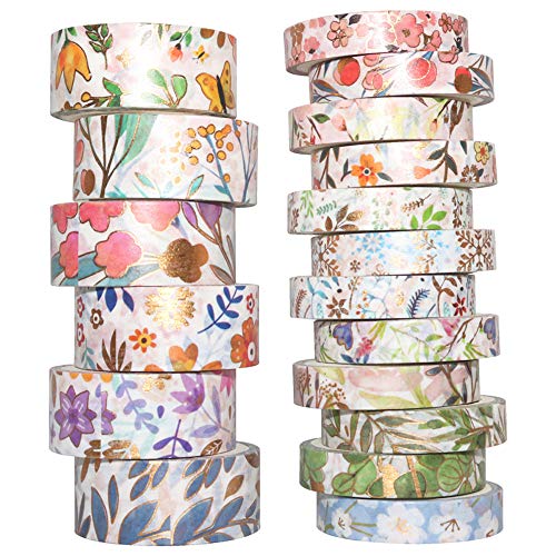 YUBBAEX Washi Tape Set Goldene Foliendruck Masking Tape Dekoratives Klebeband für Scrapbooking, Bullet Tagebuch, Planer, Geschenkverpackung, Urlaubsdekoration (Fromantisch 18 Rollen) von YUBBAEX