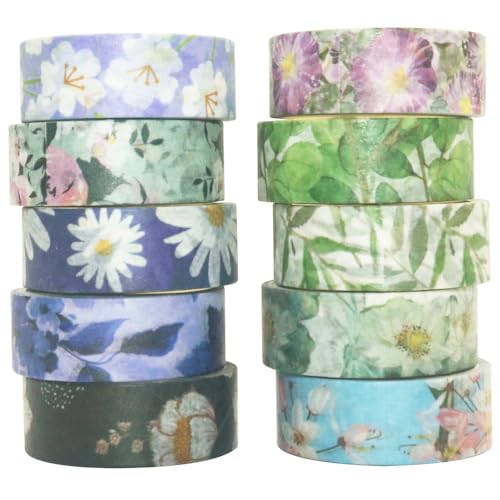 YUBBAEX Washi Tape Set Masking Tape Dekoratives Klebeband für Scrapbooking, Bullet Tagebuch, Planer, Geschenkverpackung, Urlaubsdekoration (Fromantisch 10 Rollen Kalt Ton) von YUBBAEX