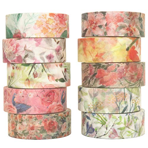 YUBBAEX Washi Tape Set Masking Tape Dekoratives Klebeband für Scrapbooking, Bullet Tagebuch, Planer, Geschenkverpackung, Urlaubsdekoration (Fromantisch 10 Rollen Warm Ton) von YUBBAEX