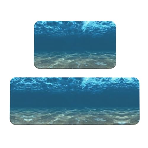 Blue Ocean Meereslandschaft Anti-Rutsch-Küchenmatte 2er-Set, ergonomische Stehunterlagen für Küche, Bar, Schreibtisch von YUBVCF